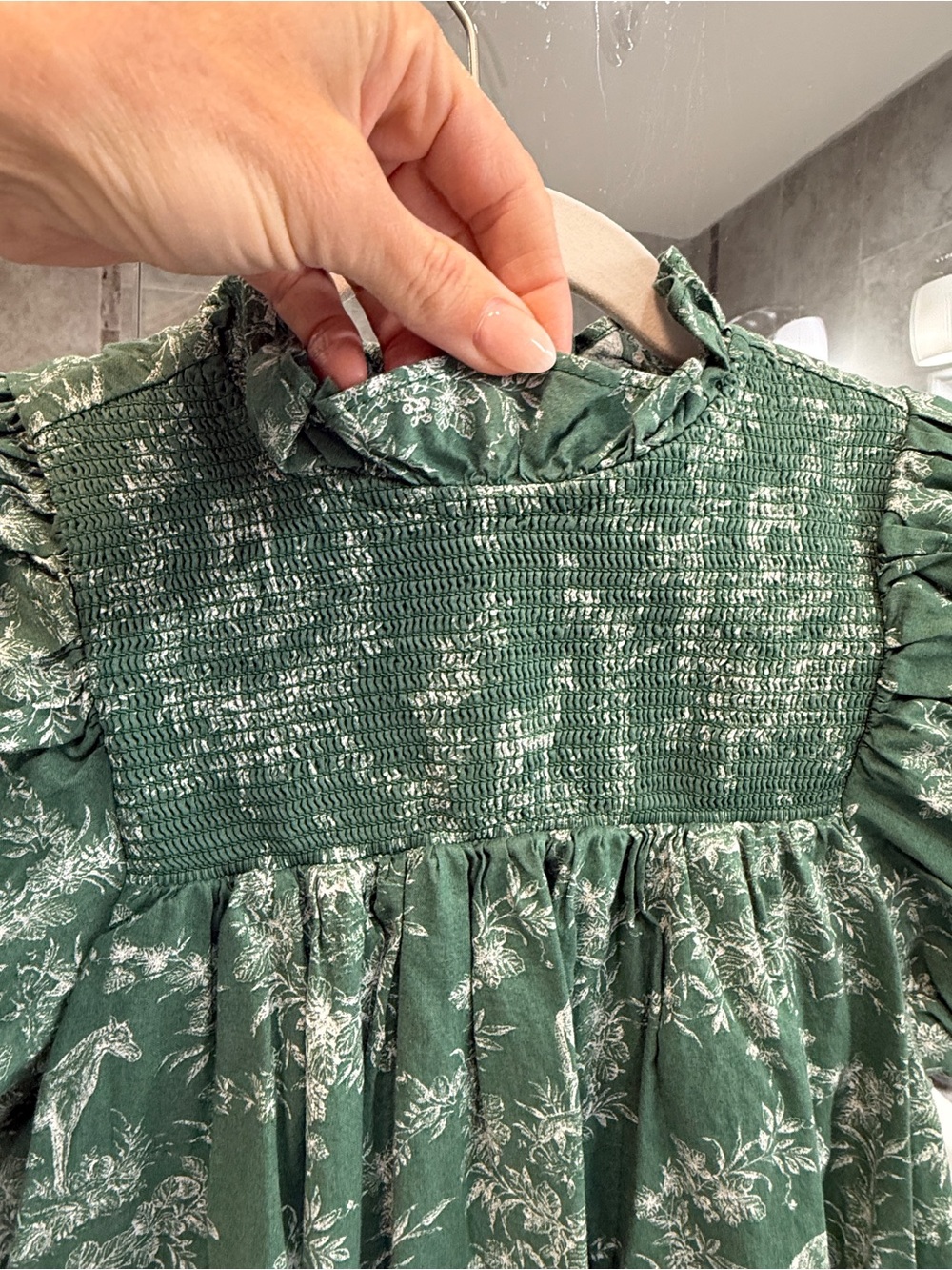 Janie and Jack Green Smocked Puff-Sleeve Kids Dress - Picture 4 of 4